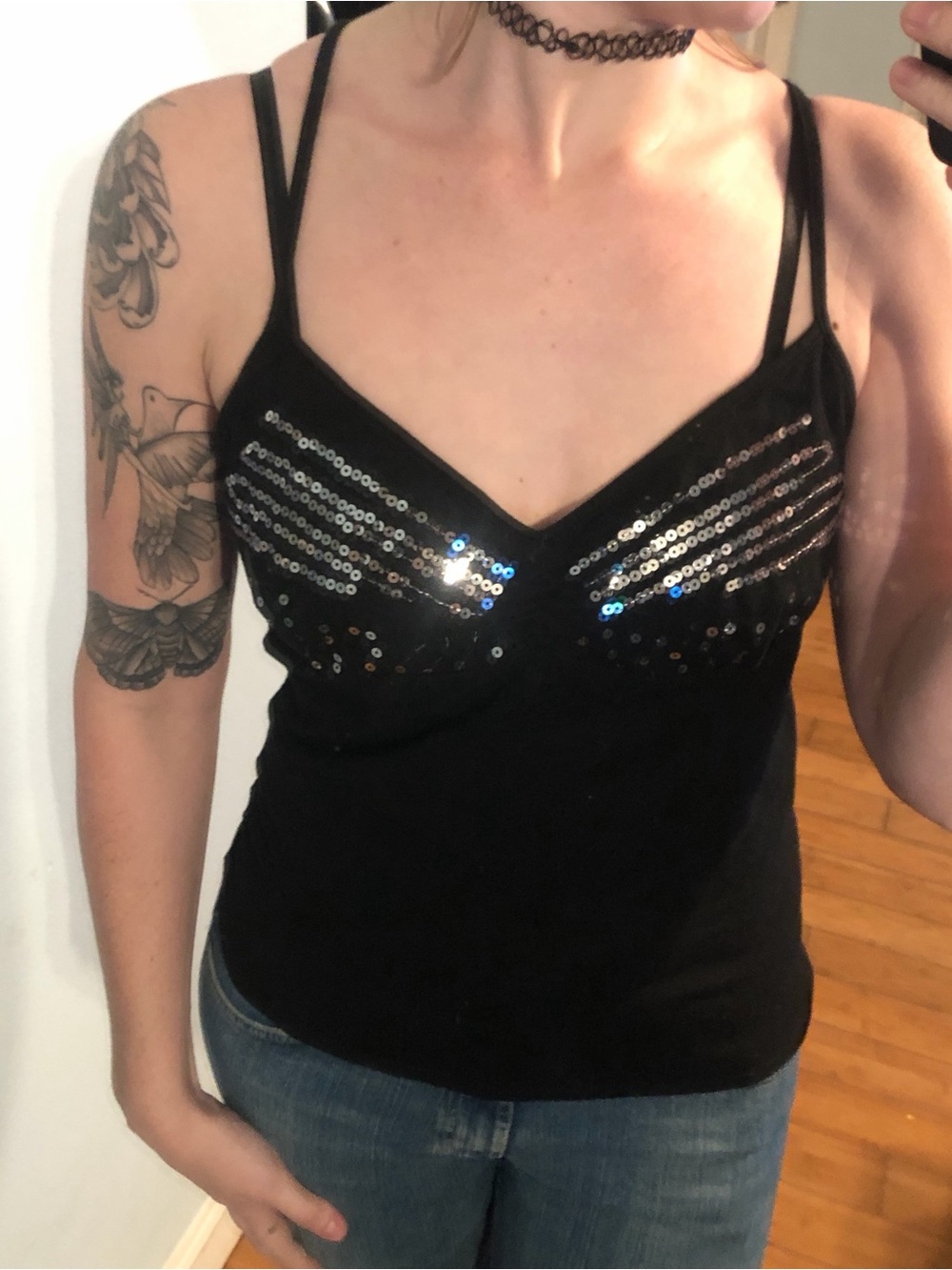American Exchange Black Sequin V-Neck Tank